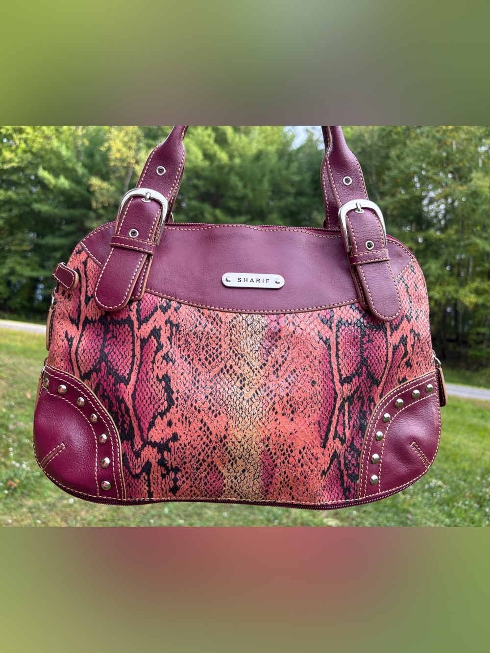 Sharif Leather Snakeskin Embossed Shoulder Bag